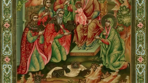 Orthodox icon of the Nativity of Christ Stock Footage 145465301