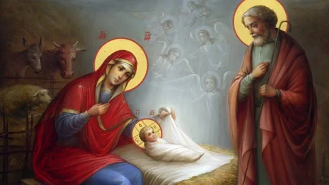 Orthodox icon of the Nativity of Christ Stock Footage 145465334