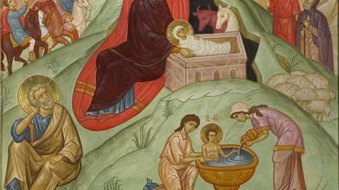 Orthodox icon of the Nativity of Christ Stock Footage 145465801