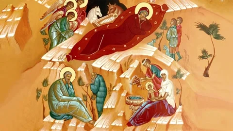 Orthodox icon of the Nativity of Christ Stock Footage 145465808