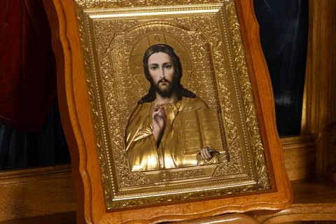 Orthodox Icon on Pulpit Stock Photos