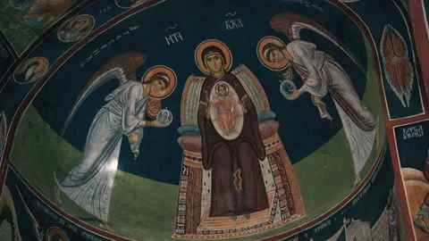 Orthodox icons on the ceiling in the monastery Stock-Footage 137942741