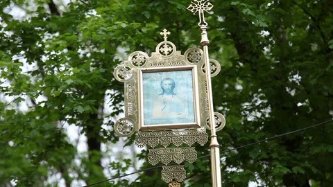 Orthodox items.Orthodox cross on religious procession Stock-Footage 125319978