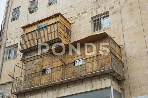 Orthodox Jewish Sukkahs during Sukkot holiday in Jerusalem, Israel Stock Photos