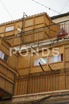 Orthodox Jewish Sukkahs during Sukkot holiday in Jerusalem, Israel Stock Photos