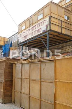 Orthodox Jewish Sukkahs during Sukkot holiday in Jerusalem, Israel Stock Photos