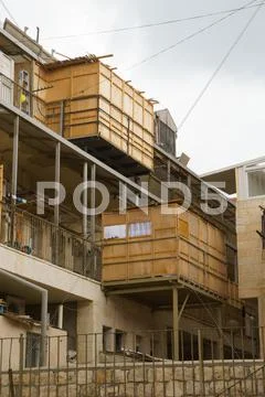 Orthodox Jewish Sukkahs during Sukkot holiday in Jerusalem, Israel Stock Photos