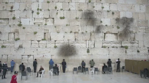 Orthodox jews praying in the Western Wall. Jerusalem. Israel Stock Footage