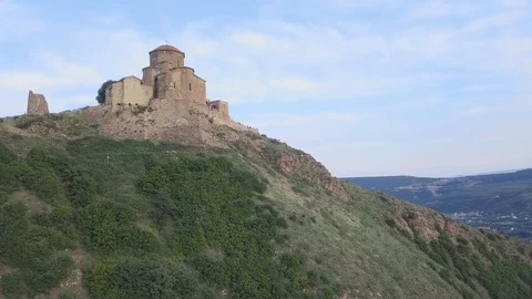 Orthodox Jvari Monastery in Georgia, close orbital aerial shot Stock Footage 101245283