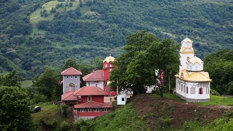 Orthodox monastery in the hills Stockbeeldmateriaal 109173472