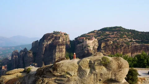 Orthodox Monastery On Top Of Rocky Cliffs In the Pineios Valley Stock-Footage 343738475