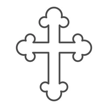 Orthodox or Catholic cross thin line icon, Happy Easter concept, christian 스톡 일러스트