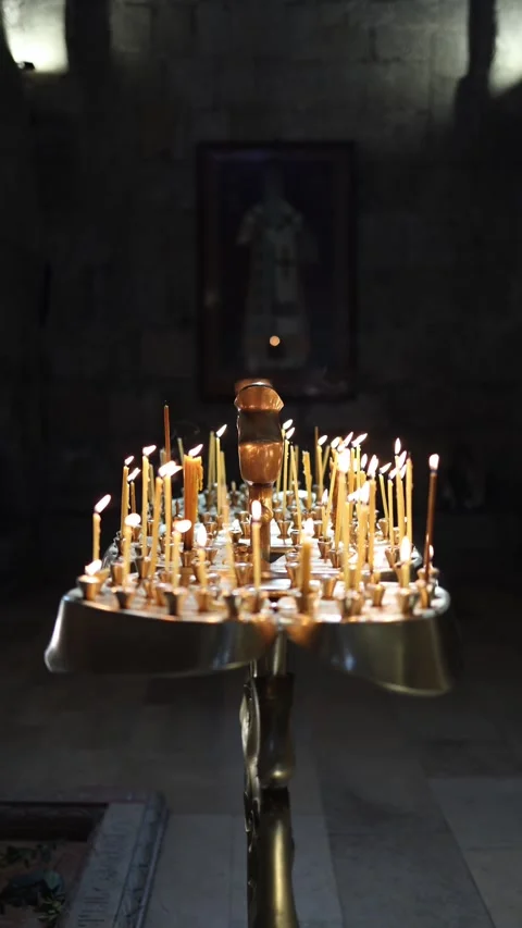 Orthodox prayer candles burning Stock Footage 330904446