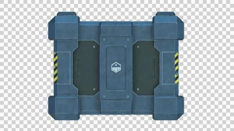 Orthogonal top view 3D render of a futuristic sci fi military crate Stock Illustration