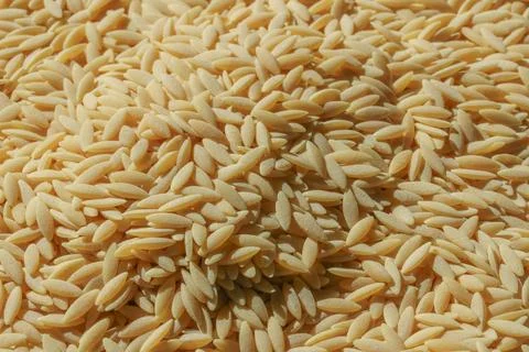 Orzo grains texture. Uncooked pasta shapes background. Stock Photos