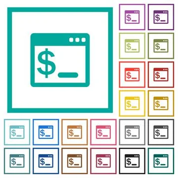 OS command terminal flat color icons with quadrant frames Stock Illustration
