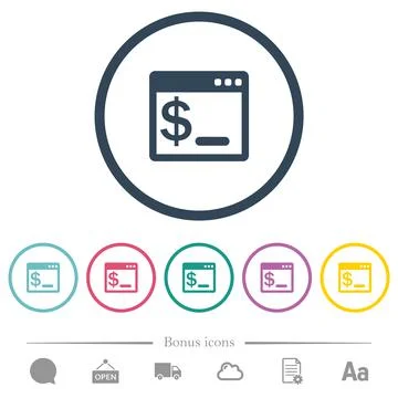 OS command terminal flat color icons in round outlines Stock Illustration