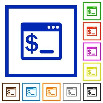 OS command terminal flat icons in frames Stock Illustration
