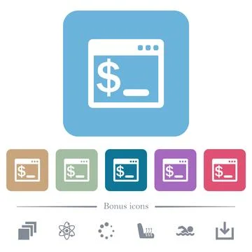 OS command terminal flat icons on color rounded square backgrounds Stock Illustration