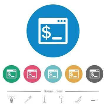 OS command terminal flat round icons Stock Illustration