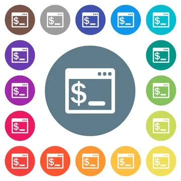 OS command terminal flat white icons on round color backgrounds Stock Illustration