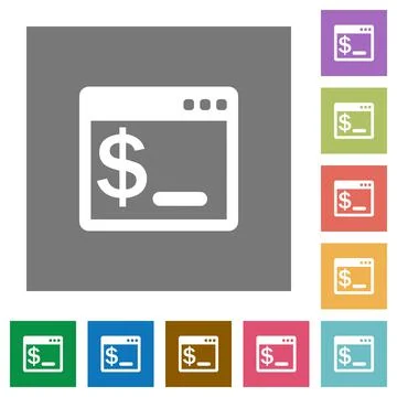 OS command terminal square flat icons Stock Illustration