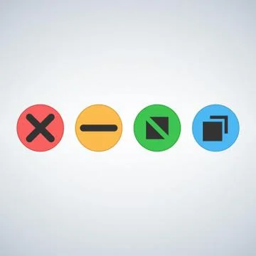 OS or Web multicolor buttons. Close minimize zoom full screen and expand butt Stock Illustration