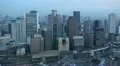 Osaka Aerial View Train Passing Cars Traffic Jam Japan City Rush Hour Dusk Light HD Footage