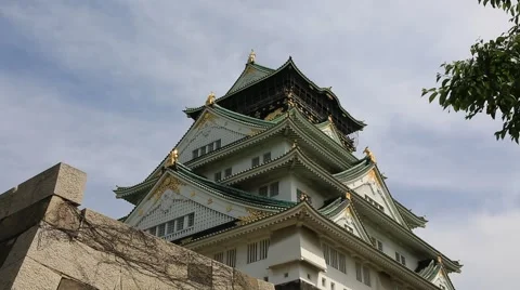 Osaka Castle against cloudy blue sky Stock Footage 50894538