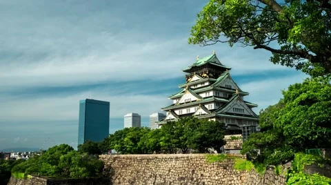 Osaka Castle in evening light. 4K resolution time lapse. Vídeos de archivo 68104161