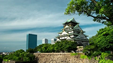 Osaka Castle in evening light. 4K resolution time lapse zoom in. Stock Footage 68988012