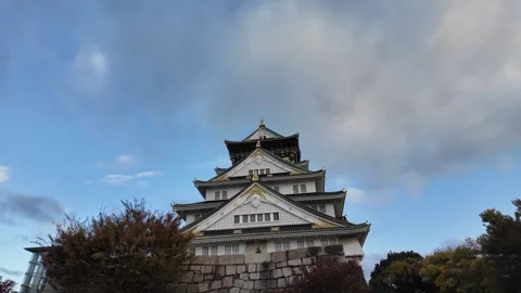 Osaka Castle Surrounded by Moat and Autumn Foliage Stock Footage 327882121