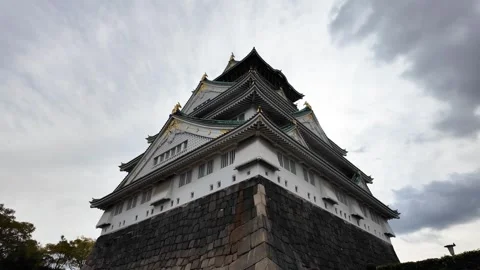 Osaka Castle Surrounded by Moat and Autumn Foliage Stock Footage 327882425