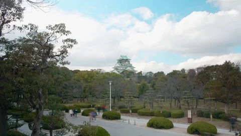 Osaka Castle wide angle time lapse  Stock Footage 72577692