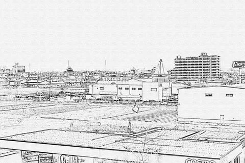 Osaka city view by train Stock Illustration