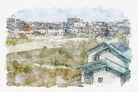 Osaka city view by train Stock Illustration