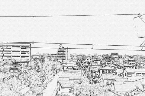 Osaka city view by train Stock Illustration