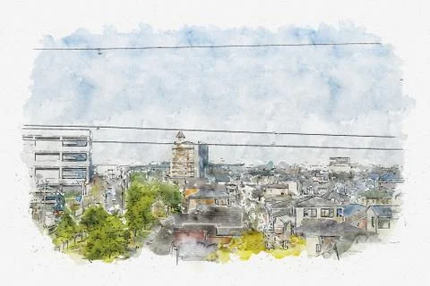 Osaka city view by train Stock Illustration