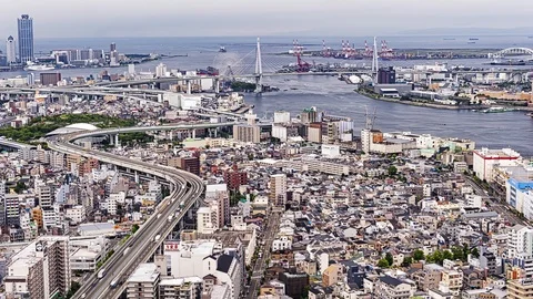 Osaka cityscape beautiful view of Osaka Bay in Japan Stock-Footage 114709241
