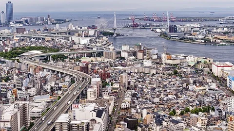 Osaka cityscape beautiful view of Osaka Bay in Japan Video stock 114709284