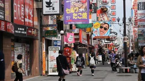 Osaka Dotonbori Popular Location People Shopping Street Iconic Crowded Stores Stock Footage