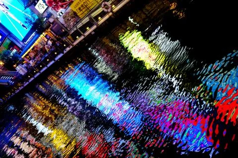 Osaka Dotonbori River Lights Abstract Stock Photos