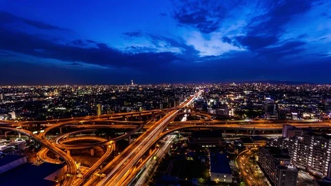 Osaka elevated highway intersection day to night time lapse Vídeo Stock 119055601