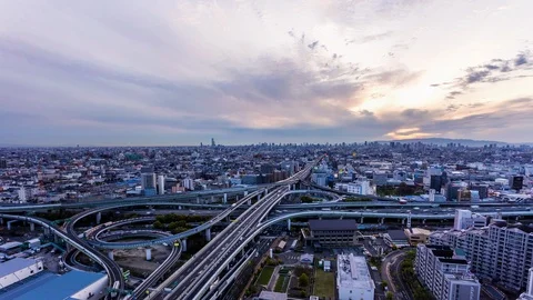 Osaka elevated highway intersection day to night time lapse Stock Footage 119055619
