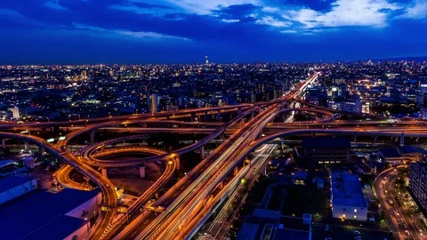 Osaka elevated highway intersection day to night time lapse Stock Footage 119055713