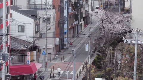 Osaka, Japan - April 2,2020 :Quiet empty streets during pandemic Stock Footage