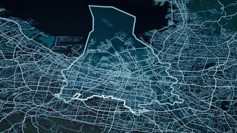 Osaka Japan Glowing Digital Map Animation 4K Stock Footage 337333460