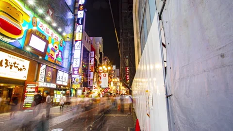 Osaka, Japan. Hyperlapse at night through Dotonbori district streets Stock Footage 277403381