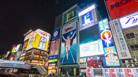 Osaka, Japan. Hyperlapse at night through Dotonbori district streets Stock Footage 277405968