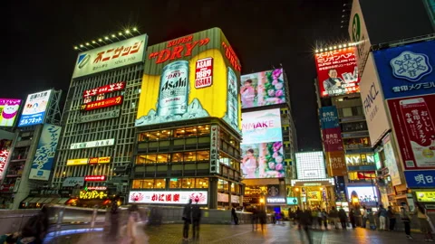 Osaka, Japan. Hyperlapse at night through Dotonbori district streets Stock Footage 277405972